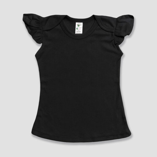 Blank Toddler Girls Flutter Sleeve Shirt - Black - LG3537 - Wholesale Girls T-Shirts & Tops