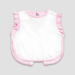 Baby Ruffle Ringer Apron Bib – 2 Ply – Polyester Cotton Blend White/Pink Front - LG3466WP - The Laughing Giraffe®