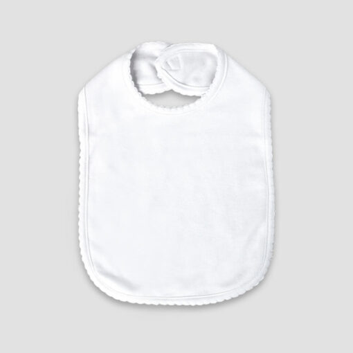 Baby Bibs With Scallop Trim – 2 Ply – Polyester Cotton Blend White - LG3469W - The Laughing Giraffe®