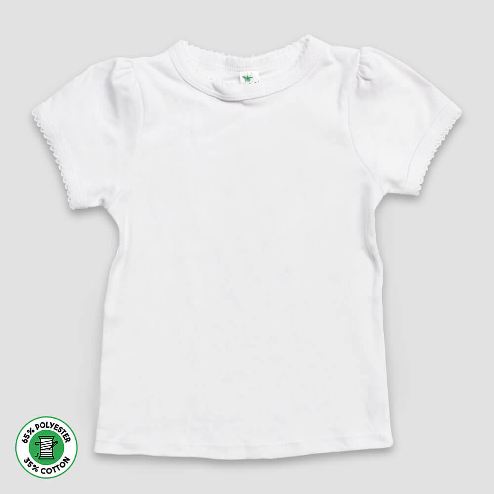 Toddler T Shirts with Scallop Trim Short Sleeve White Polyester Cotton Blend
