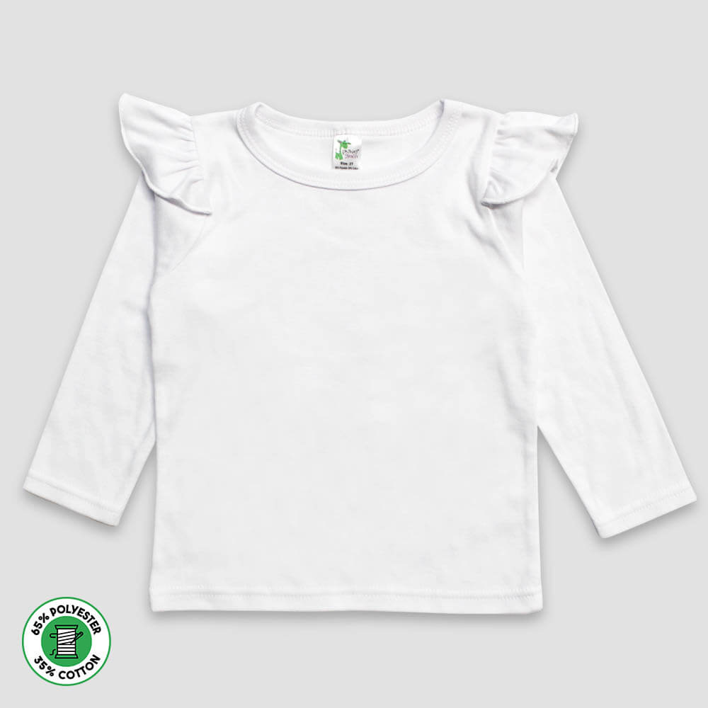 Toddler & Kids Long Sleeve Ruffle T-Shirts - White - Polycotton