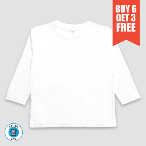 Toddler White Long Sleeve T-Shirt – White – 100% Cotton